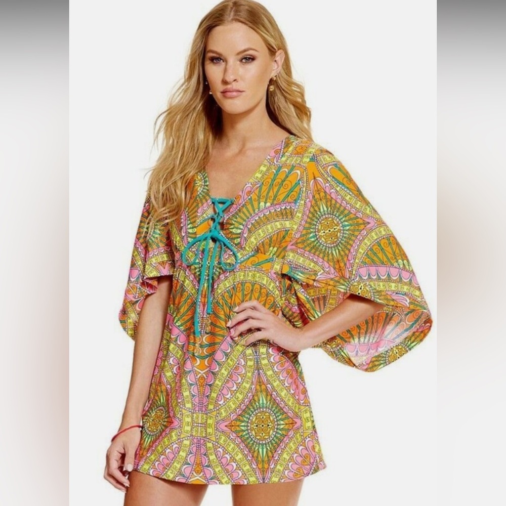 Trina Turk woman xs Capri Sherbet Cover Up Tunic Orange Stretch Dolman Swim